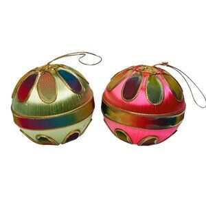Vintage Decorated Multi Color Ombre Satin Ball Christmas Ornaments Japan Lot 2